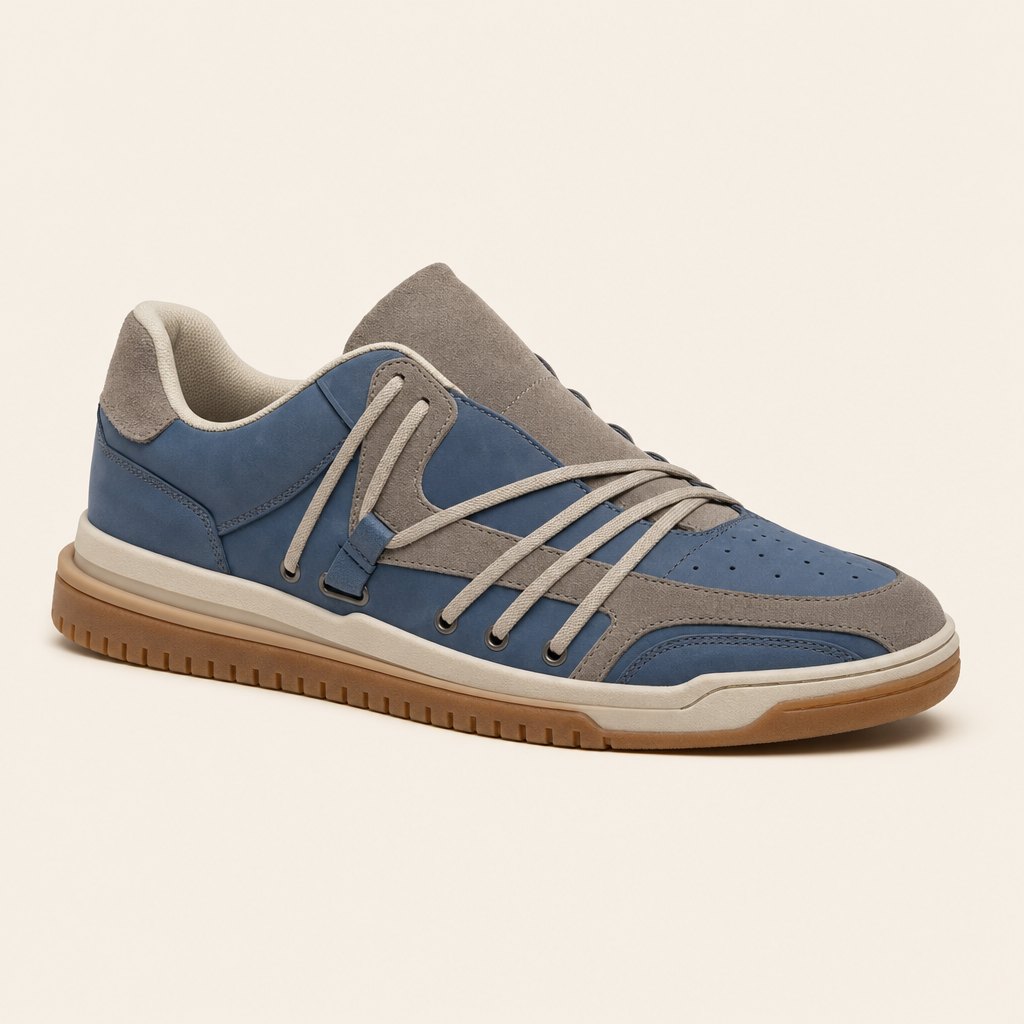 Dusty cobalt and grey low-profile sneaker