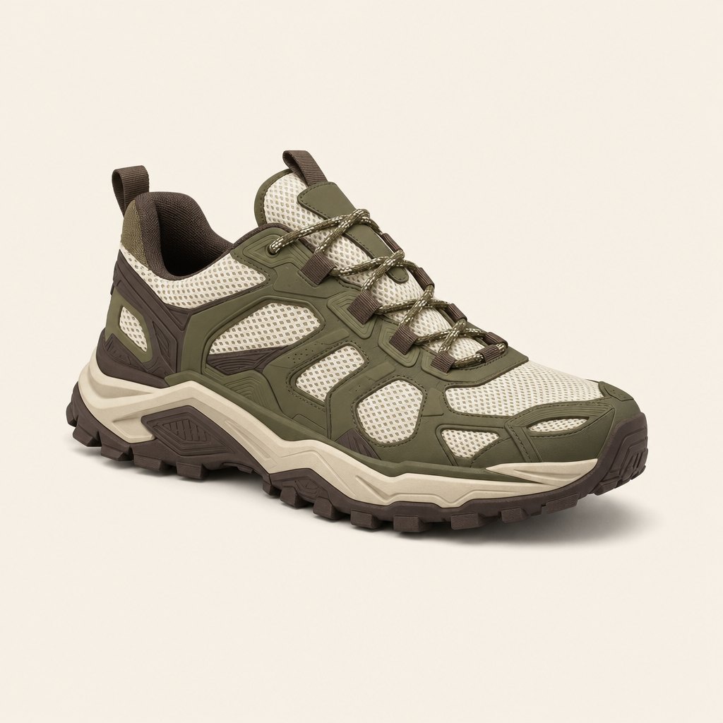 Moss olive and cream technical sneaker