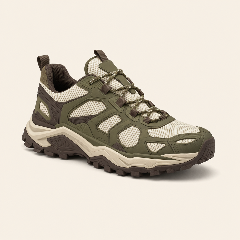 Moss olive and cream technical sneaker